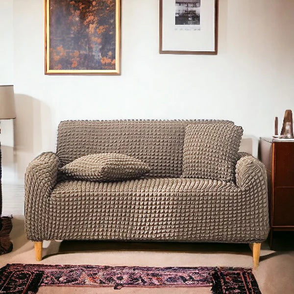 Bubble Stuff Fitted Sofa Cover | Copper Color | Sofa Slipcover, Modern Ruffle Trim Stretchy Stretch Sofa Slipcover For Home