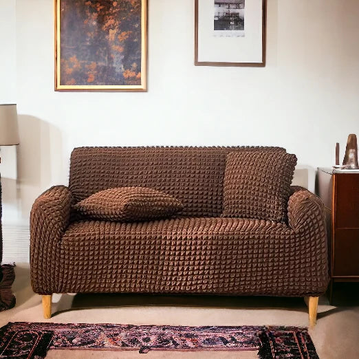 Bubble Stuff Fitted Sofa Cover | Copper Color | Sofa Slipcover, Modern Ruffle Trim Stretchy Stretch Sofa Slipcover For Home
