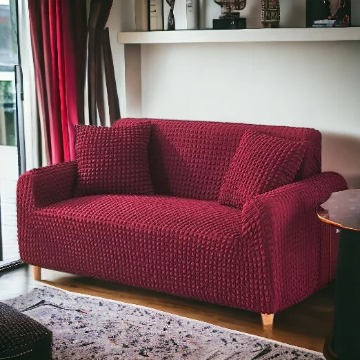 Bubble Stuff Fitted Sofa Cover | Copper Color | Sofa Slipcover, Modern Ruffle Trim Stretchy Stretch Sofa Slipcover For Home