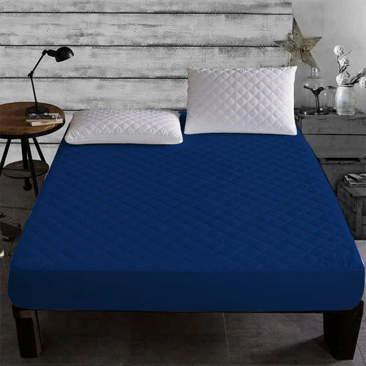 Cotton Quilted Waterproof Mattress Cover | Blue Color | for Kids Adults, Washable Hypoallergenic Mattresses cover Fit Up To 6-12 inch Deep Pocket Queen & King Size