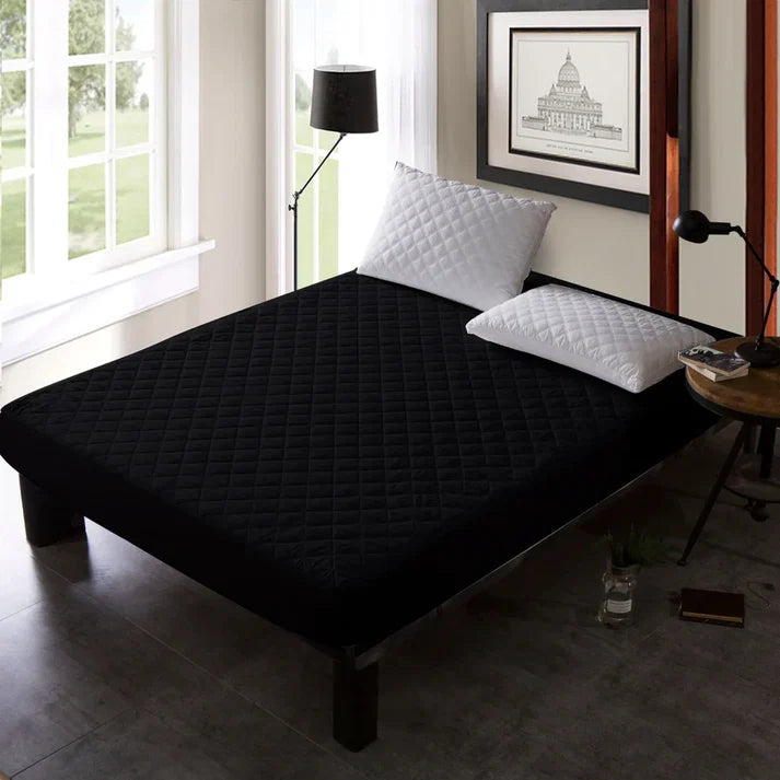 Cotton Quilted Waterproof Mattress Cover | Black Color | for Kids Adults, Washable Hypoallergenic Mattresses cover Fit Up To 6-12 inch Deep Pocket Queen & King Size