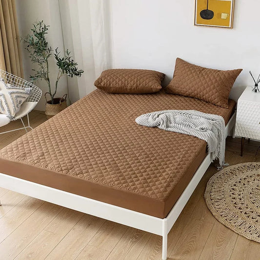 Cotton Quilted Waterproof Mattress Cover | Brown Color | for Kids Adults, Washable Hypoallergenic Mattresses cover Fit Up To 6-12 inch Deep Pocket Queen & King Size