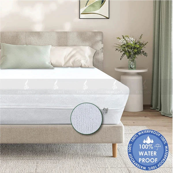 Terry Cotton Waterproof Mattress Zipper | White Color - 100% Waterproof-Cotton Terry Fabric Mattress Pad Cover Encasement – Six-Sided Enhanced Protection